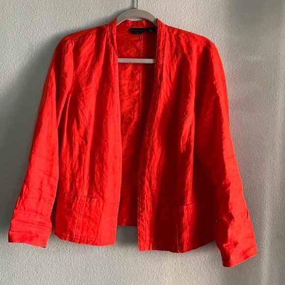 TAHARI Bright red V-neck linen jacket open front size M - Picture 2 of 11